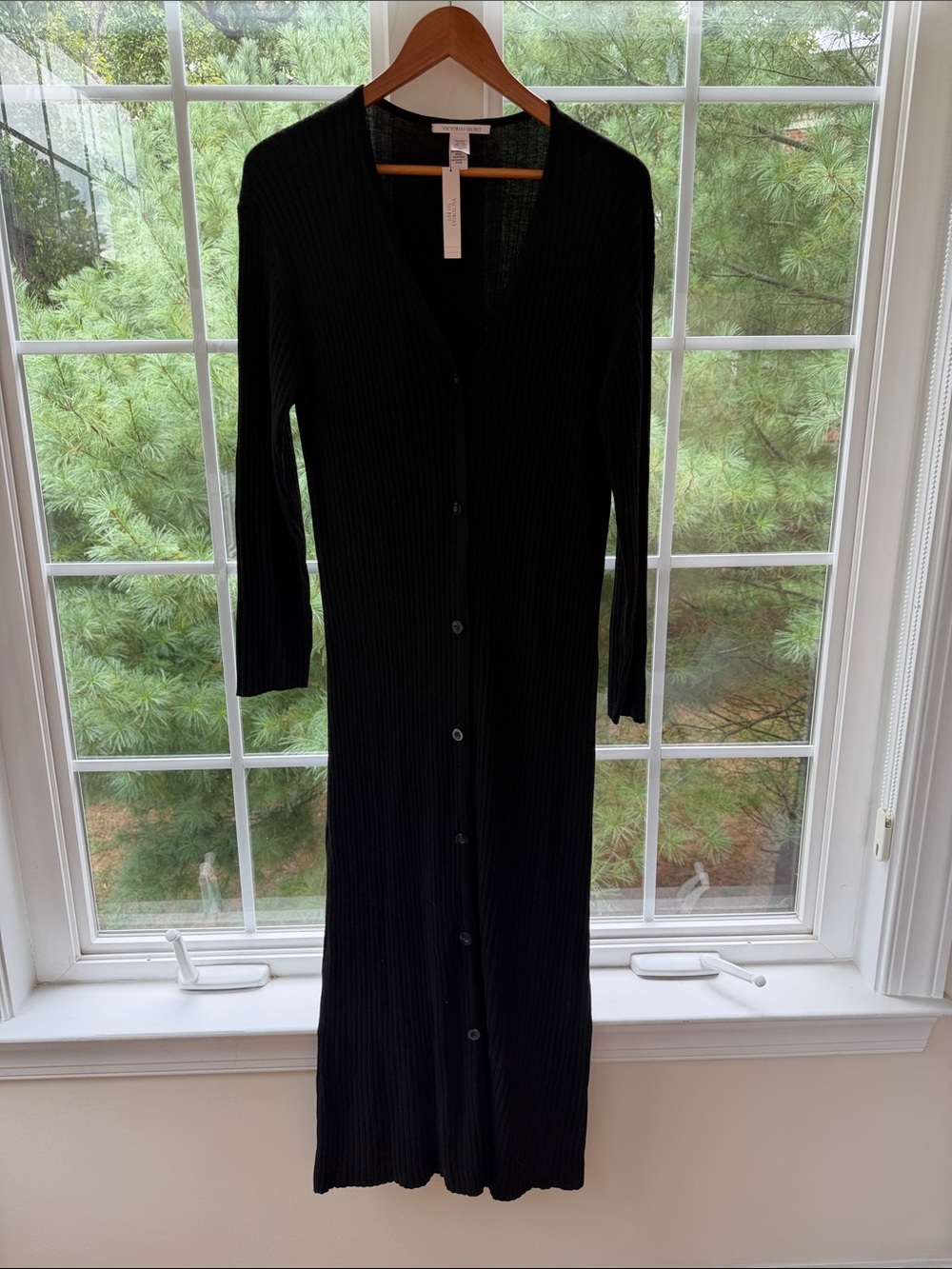 Victoria's Secret Black Long Sweater Ribbed Button-Front Dress